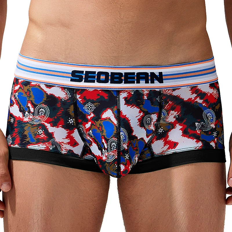 New SEOBEAN men\'s boxers underwear low-rise sexy camouflage mesh breathable shorts