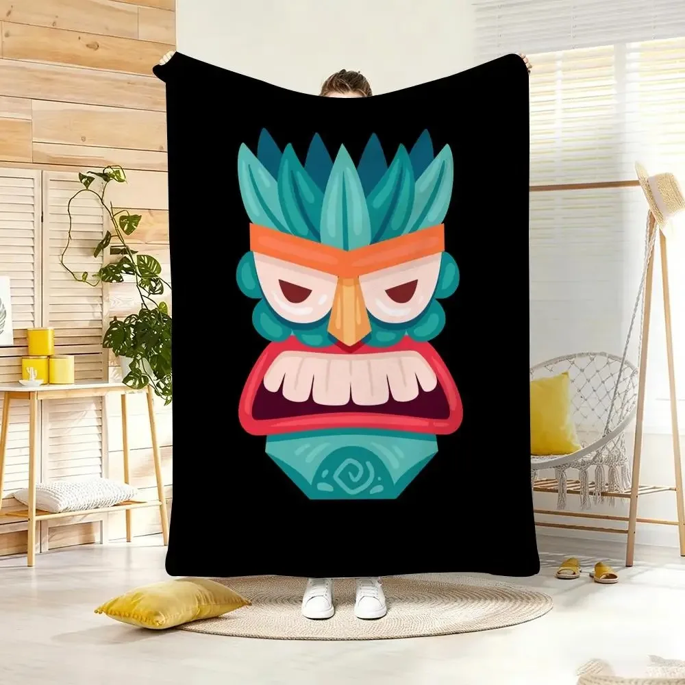 Art illustration T-Tiki Mask Throw Lightweight  Flannel Blanket Soft Skin-friendly for Summer Cooling