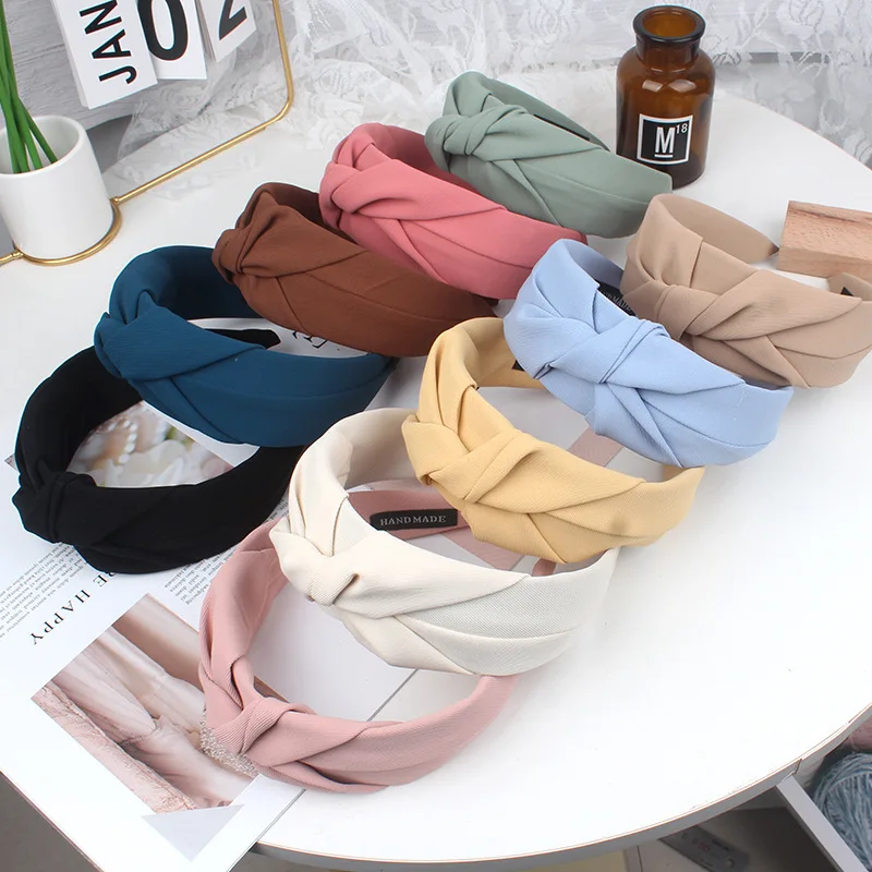 

New Fashion Knotted Headbands for Women Solid Color Girls Cloth Hair Bands Wide Hairband Soft Hair Hoop Hair Accessories