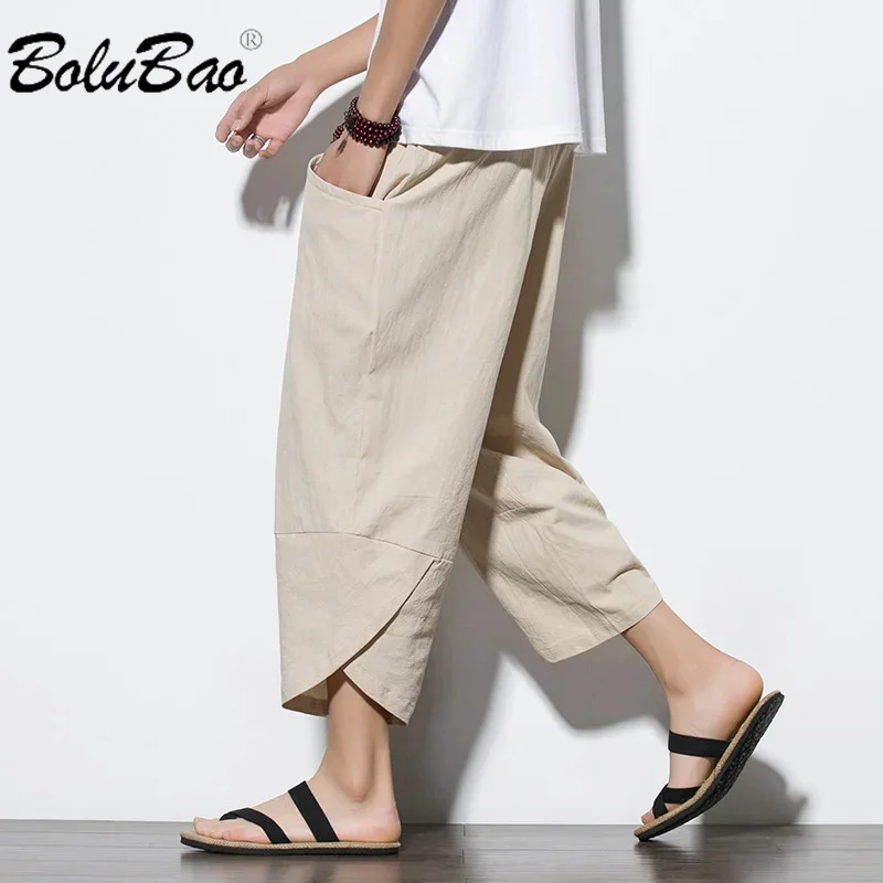 BOLUBAO 2024 Outdoor Casual Pants For Men Linen Baggy Large Pocket Cropped Pants High Quality Design Hot Casual Pants For Men