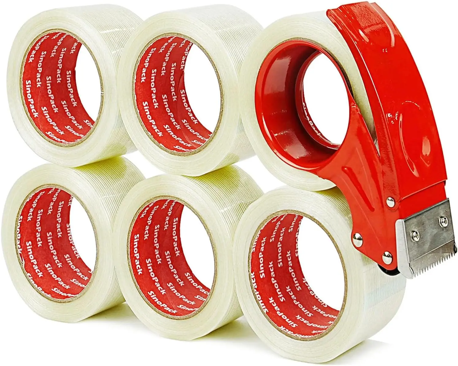 

Strapping Tape with Dispenser, 6 Pack 2 Inch x 30 Yards 5.5 Mil, Heavy Duty Reinforced Fiberglass Tape for Moving,Shippi