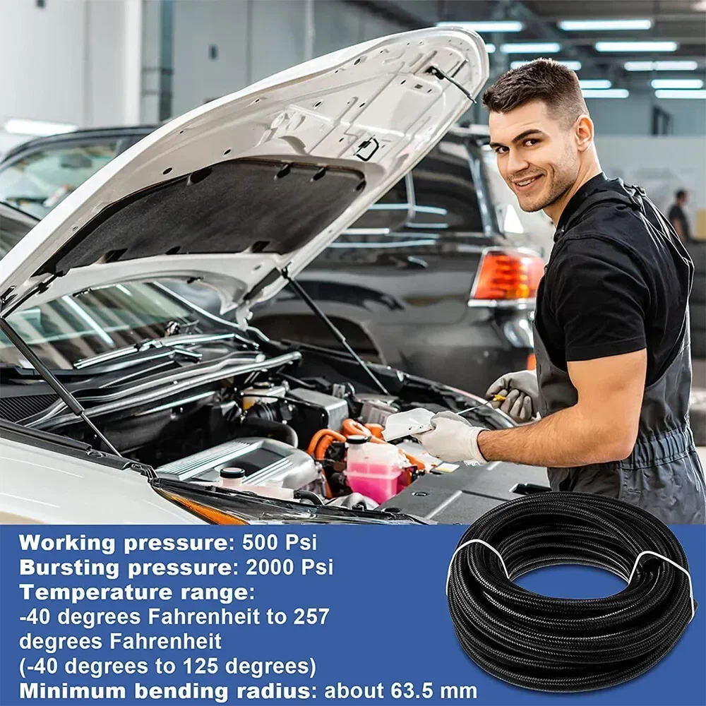 30FT AN10 CPE خط الوقود النايلون المضفر طقم أسود تركيبات نهاية خرطوم الوقود