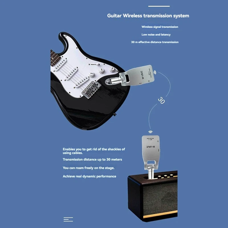 RISE-WP-1 Беспроводная гитарная система 2,4G передатчик и приемник перезаряжаемый диапазон 30 м для электрогитары и бас-гитары