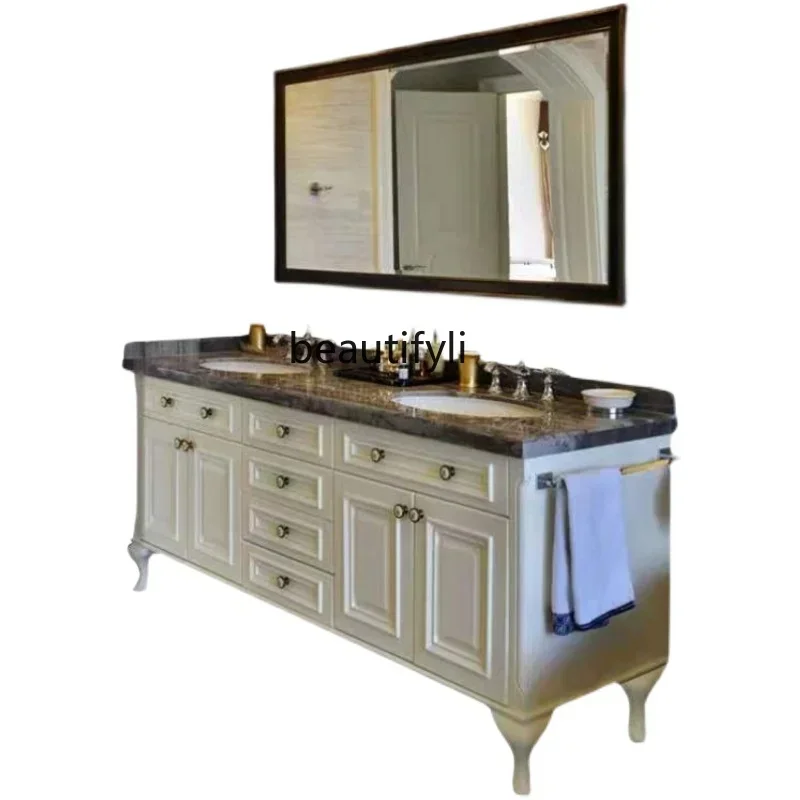 

American-Style Bathroom Cabinet Combination Oak Floor Wash Wash Basin Pool European-Style Double Basin Solid Wood WashstandA