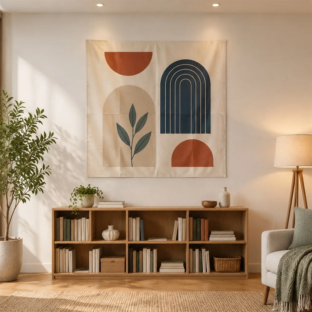 VIKAMA Minimal Arch Shape Clustered Groups Tapestry Wall Hanging, Nordic Wall Decor Tapestries for Living Room Bedroom Kids Room
