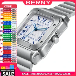 BERNY-Reloj de pulsera automático para hombre, cronógrafo mecánico de acero inoxidable Miyota 8215, de zafiro AR, luminoso, 10ATM