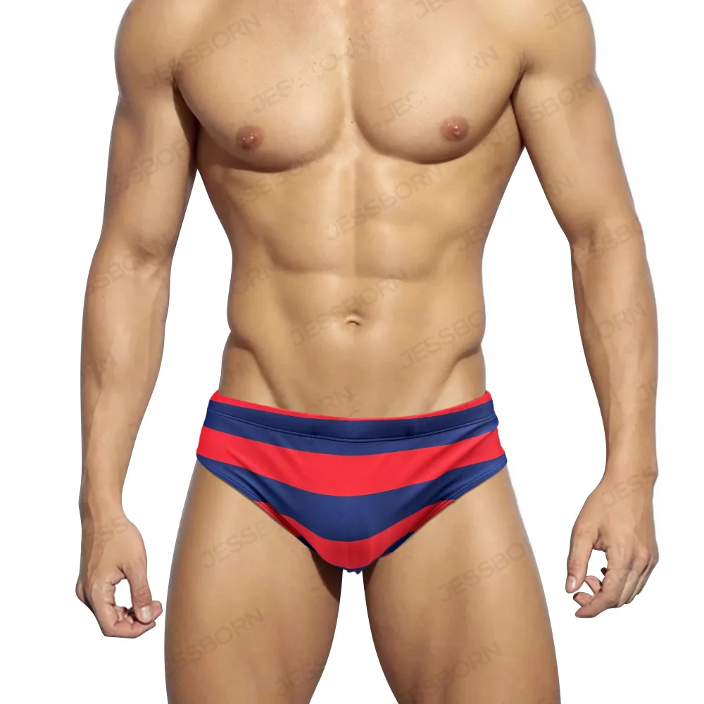 

Мужские плавки в красно-синюю полоску, европейский и американский трансграничный модный пляжный спортивный купальник с низкой посадкой 24001