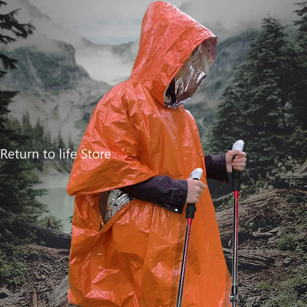 Impermeabile impermeabile di emergenza pellicola di alluminio Poncho usa e getta caldo termico Rainwear coperte strumenti di sopravvivenza