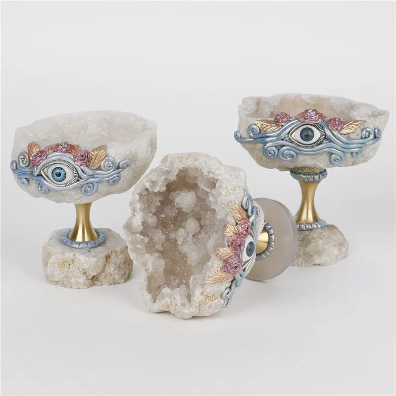 Cross-border foreign trade creativity natural hollow agate crystal hole cornucopia holy grail ornament