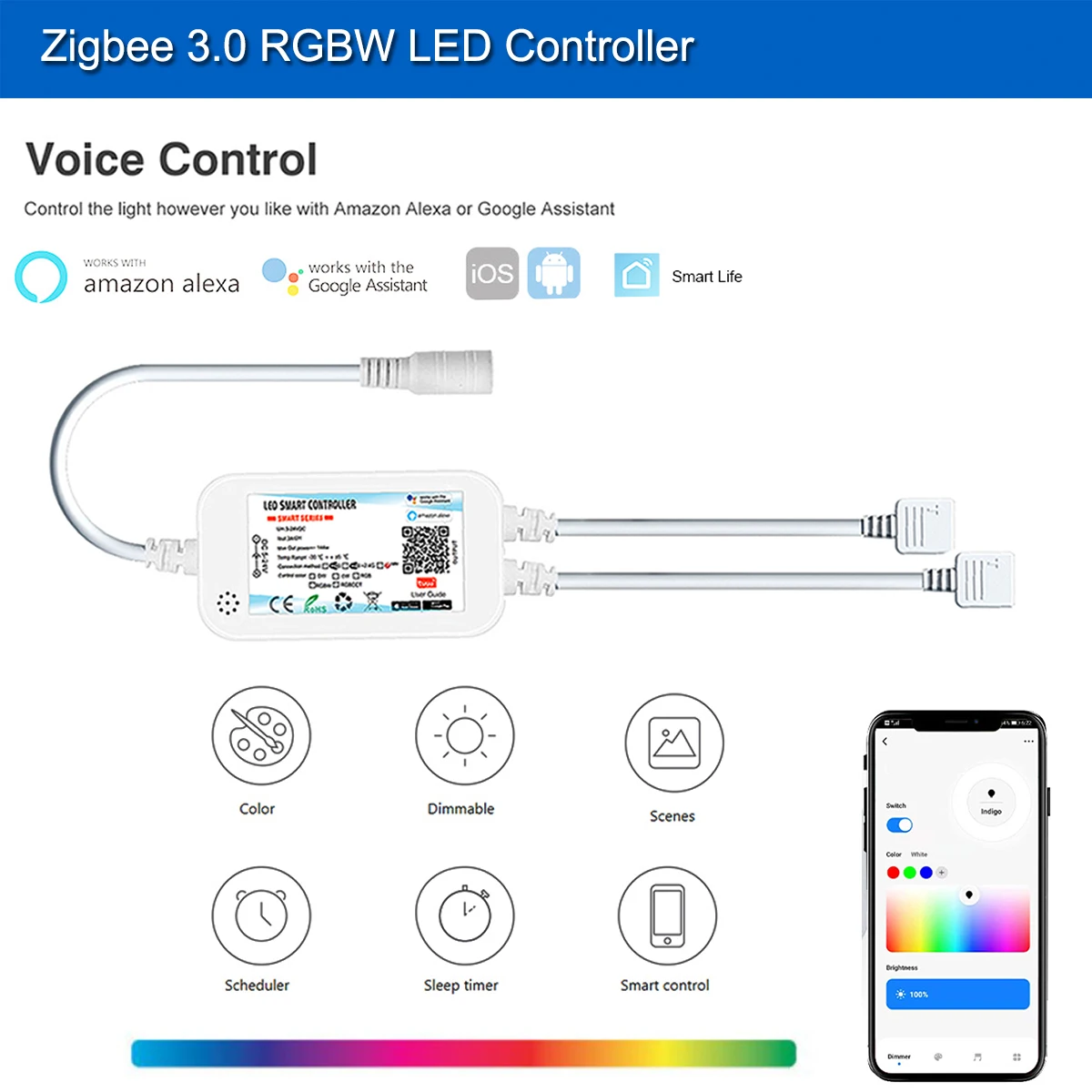 DC12V Tuya Zigbee3.0 4In1 LED Strip Light 5050 RGBW RGBWW Smart Dimmable Room Decor Voice Control for Alexa Google Z2mqtt 5M 10M