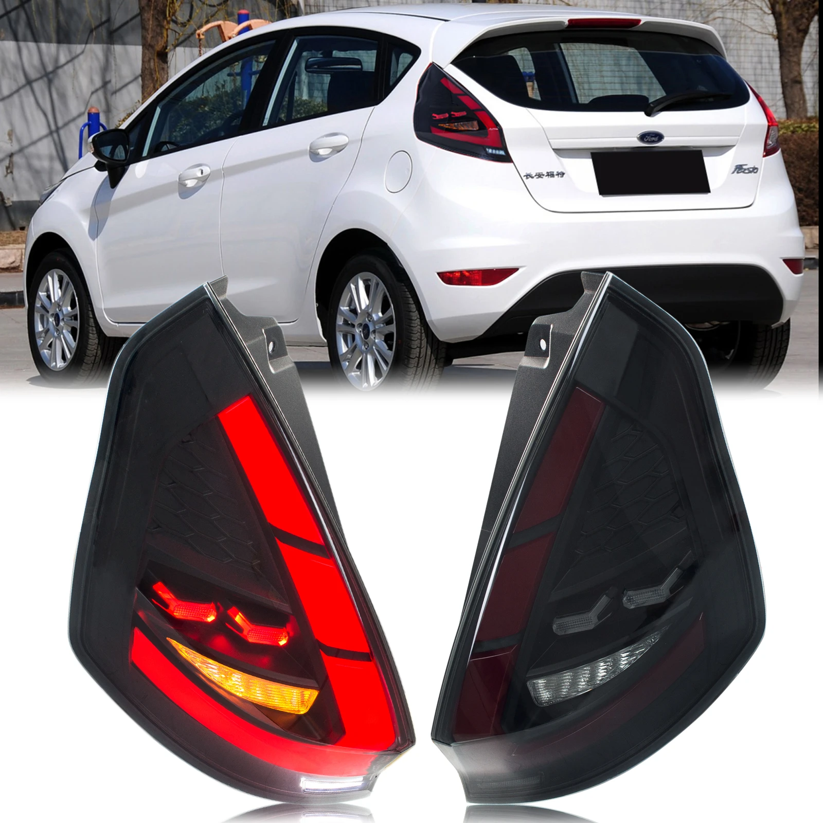

LED Tail Lights for Ford Fiesta 2011-2019 MK7 MK7.5 Hatchback Sequential Turn Signal Dynamic Animation Black Rear Lamps Assembly