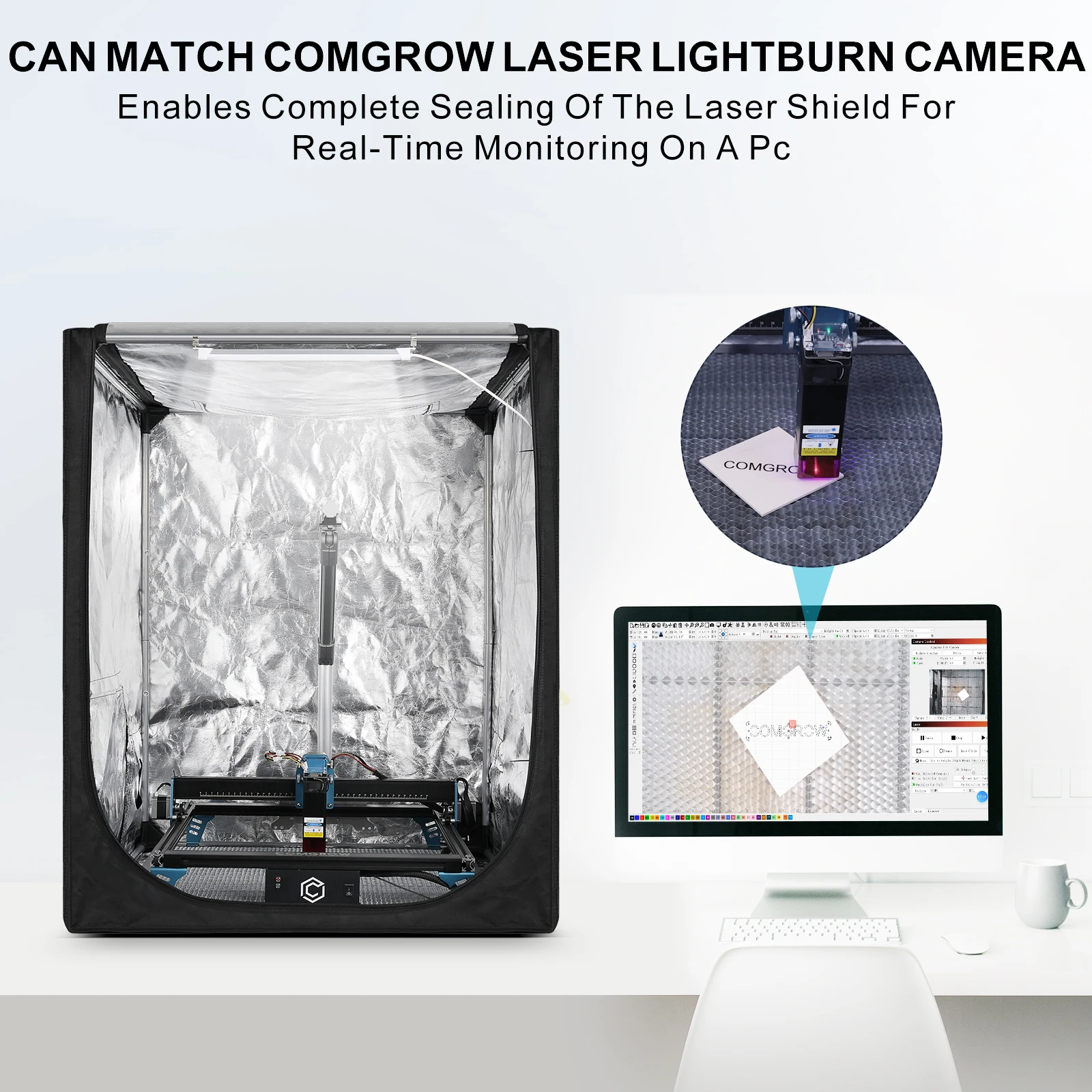 COMGROW-carcasa de grabado láser grande para impresora 3D, cubierta a prueba de humo y polvo, resistente al fuego, con luz