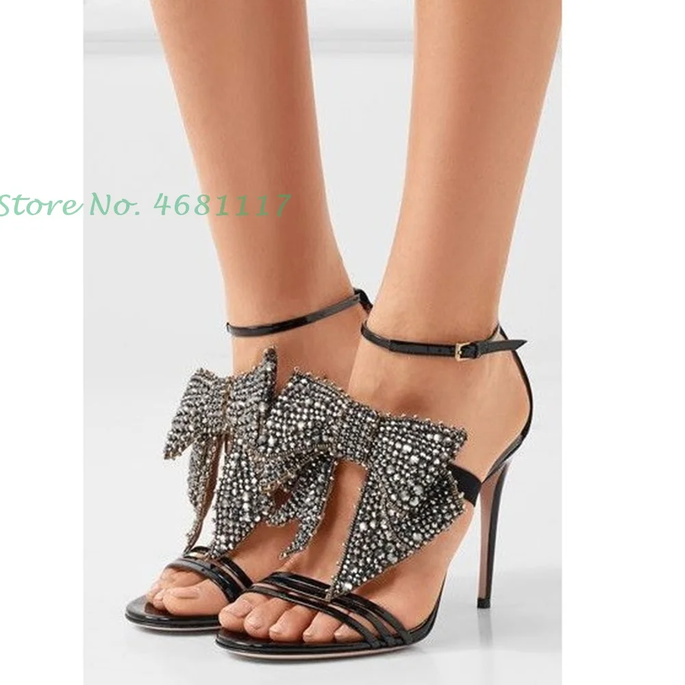 Brand Crystal Butterfly Women\'s Sandals With Heel Casual Buckle Super High Stiletto Heels Summer Elegant Ladies Party Sandals