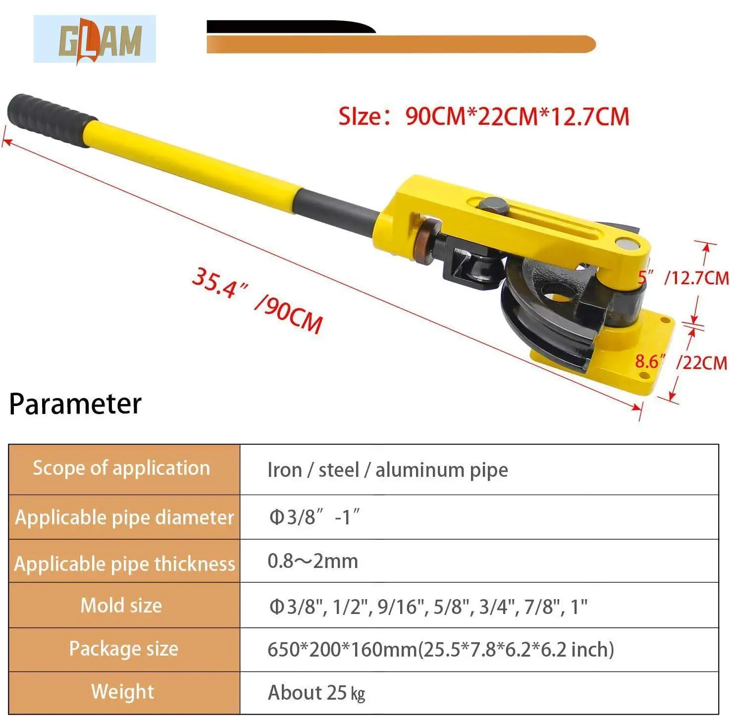 SWG-25 Heavy Duty 10-25mm Pipe Bender Machine Small Manual Tube Pipe Bending Tools Copper Stainless Steel Metalworking Used New