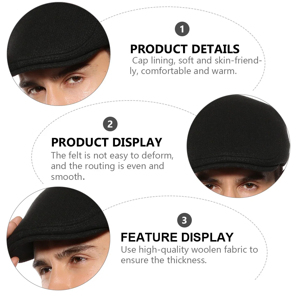 

1Pcs Men Beret Cap Vintage Woolen Peaked British Style Casual Warm Lightweight Fashionable Adjustable Autumn Winter Beanie Hat