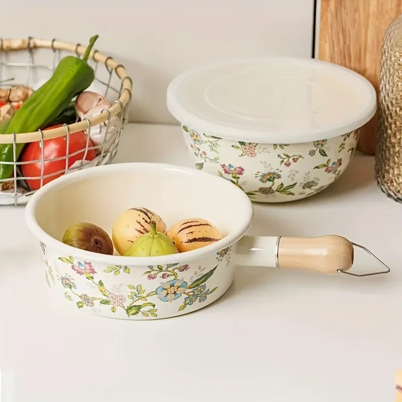 Enamel Cheese Pot 7.87inch Thickened Large Non Stick Milk Pan Milk Pot with Handle Suit for Induction Cooker Gas Stove Cookware