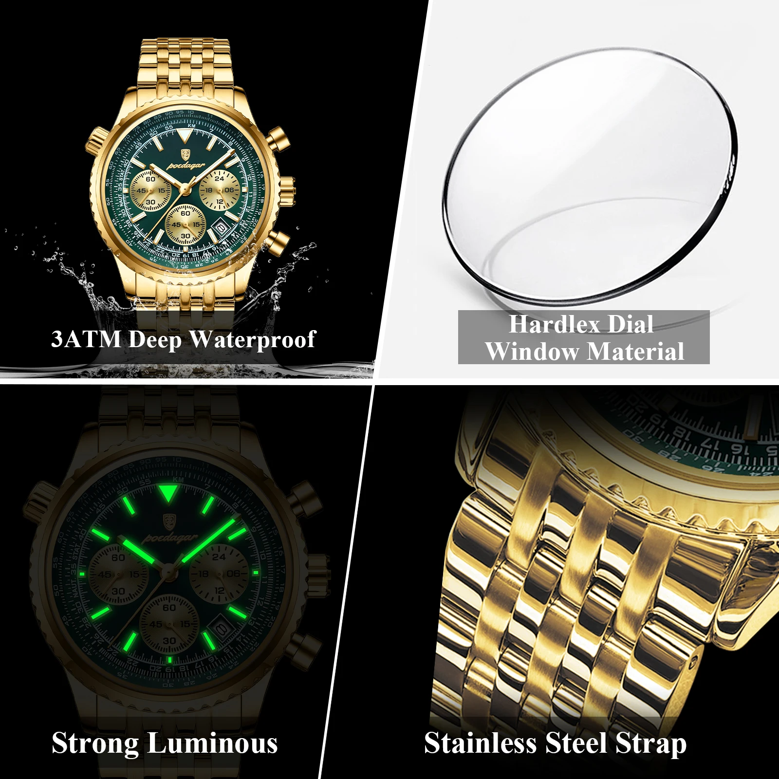 POEDAGAR Top Luxury Male Wristwatch Chronograph Date Waterproof Luminous Men's Watches Stainless Steel Classic Quartz Man Watch - view 4
