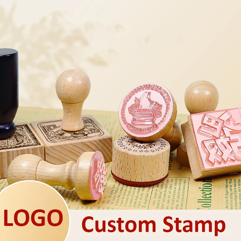 شعار مخصص خشبي المطاط ختم شخصية اسم ختم شعار الأعمال التخصيص للحرف المكتبية DIY | تصميم مجاني #1