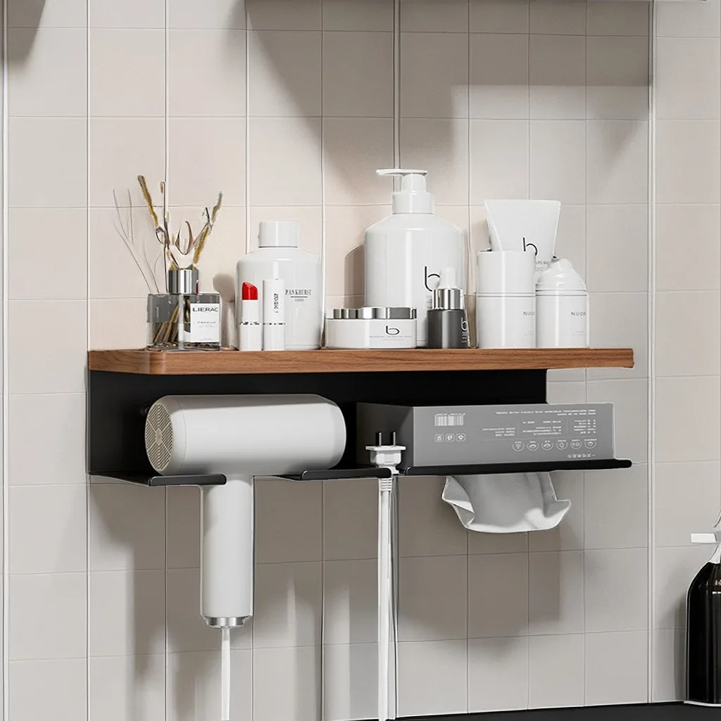 Secador de cabelo para banheiro, Styling Tools, Blower Stand, Wood Organizer