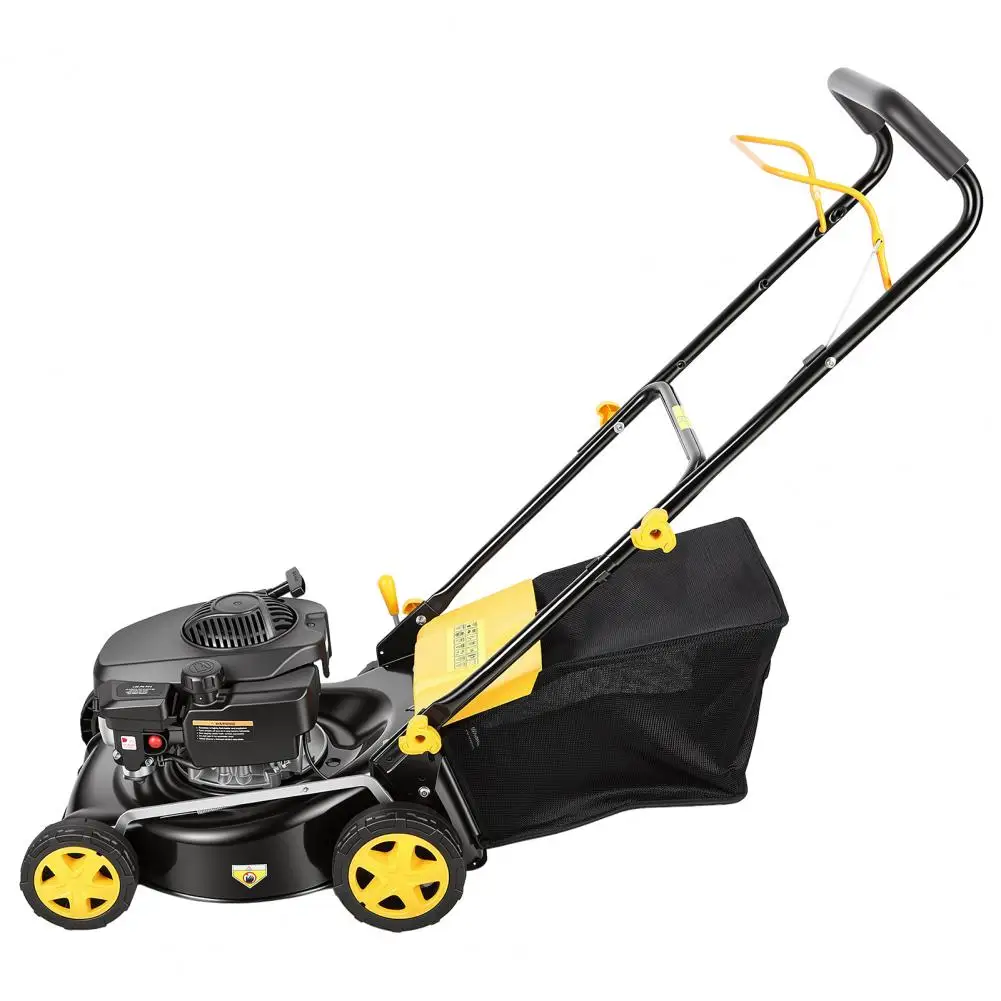 16 inch 4-Stroke Gas Petrol Push Lawn Mower, 3in1 Self Propelled Lawn Mower 45L Grass Tank Big Wheel 132cc Lawn Mower
