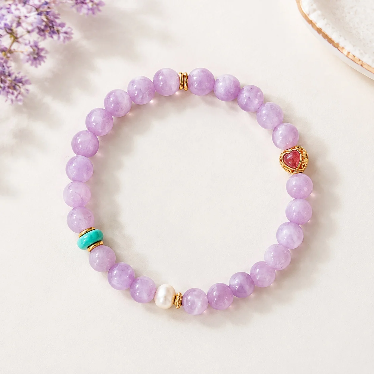 Original New Chinese Style Natural Amethyst Beaded Bracelet with Faux Pearl and Purple Crystal Small Beads Gift for Women