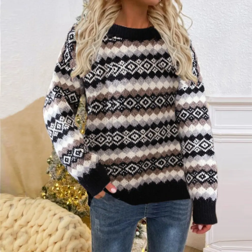 

Women's Autumn Winter Knitted Pullover Sweater Crew Neck Christmas Theme Independent Station Fashion Top for Ladies