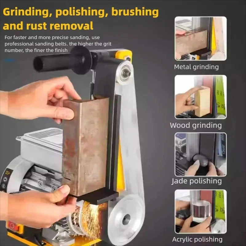 Industrial Belt Sander Vertical Belt Grinder Adjustable Speed Desktop Wheel Sander Electric Stainless Steel Abrasive Tool 1500W