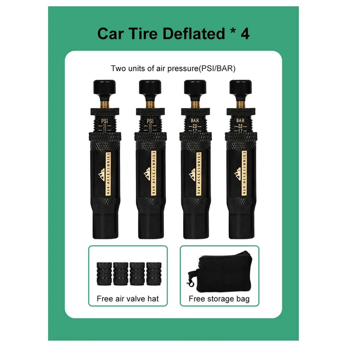 

ABLK Adjustable Auto-Stop Tire-Deflator Valve Kit (10-30 PSI) 4 PCS Screw-on Tyre Air Down Tool for Vehicles Motorcycle