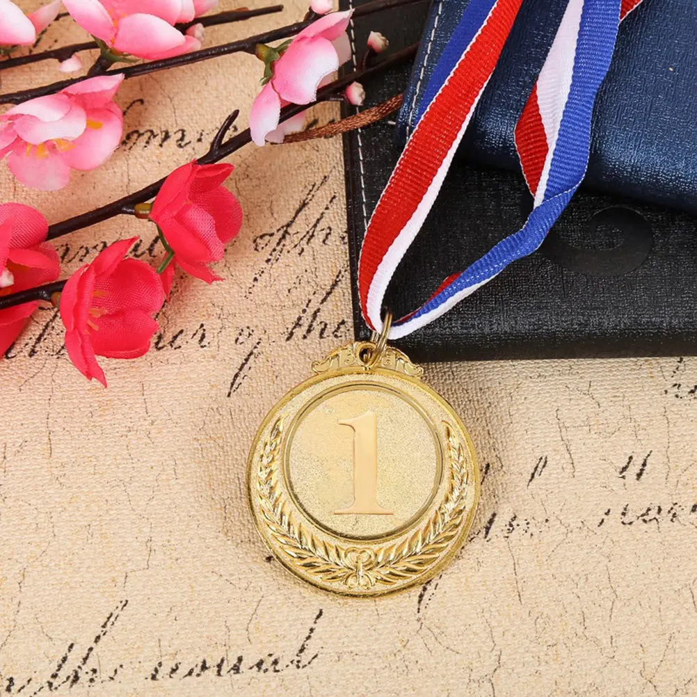 5Pcs Sports Medals Metal Award Gold Silver Bronze Neck Ribbon Diameter 5.1cm Competition Medals for Children Academic Sports