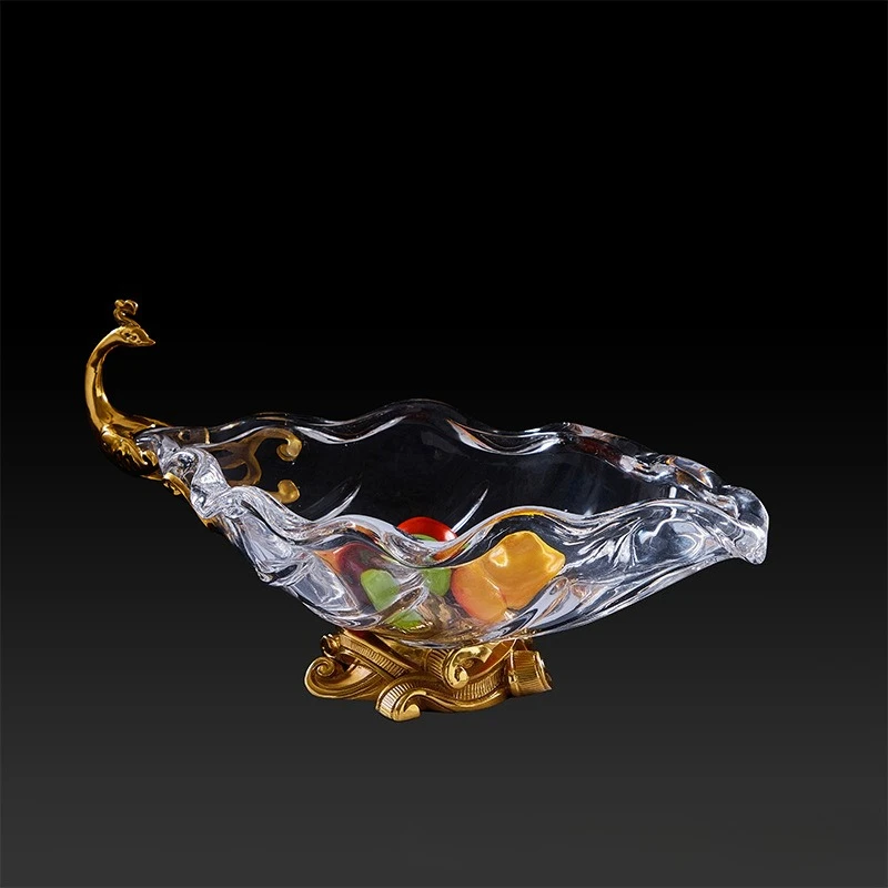 European retro crystal with copper fruit plate dried fruit plate high-end living room entrance vase flower ware decorative fruit