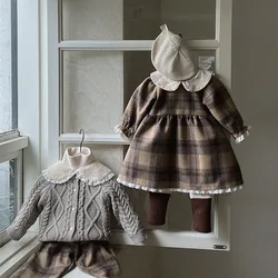 Newborn Baby Girl Elegant Plaid Lace Dress Cotton Infant Toddler Child Longsleeve Vestido Spring Autumn Winter Baby Clothes 0-2T