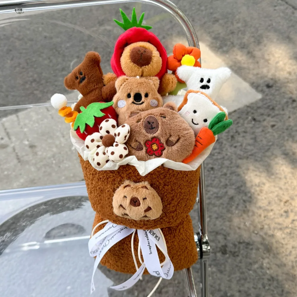 Cute Kapybara Plush Doll Bouquet Creative Cartoon Artificial Flower Bouquet Pink Brown Home Decor Plush Toys Bouquets