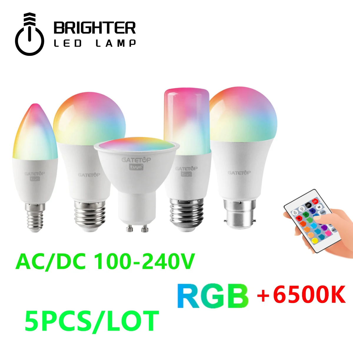 

5PCS LED infrared remote control RGB white light smart bulb E27 GU10 E14 B22 AC100-240V suitable for house party party lighting