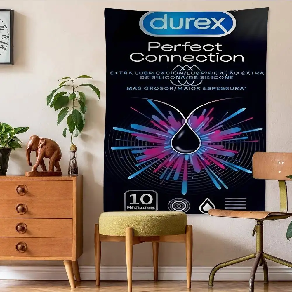 Sexy Condom Brand D-Durex Cartoon Tapestry Hippie Flower Wall Carpets Dorm Decor Art Home Decor