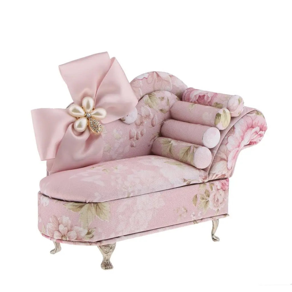 Flower Pattern Sofa Jewelry Box Dollhouse Furniture Shape Home Decor