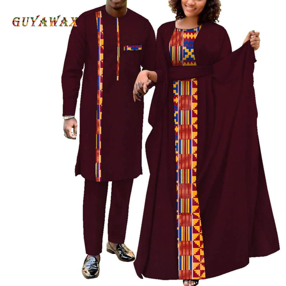 Sale African Print Dresses for Women Matching Couple Outfits Men Clothes Long Top and Pant Sets for Wedding Party Dashiki Abaya