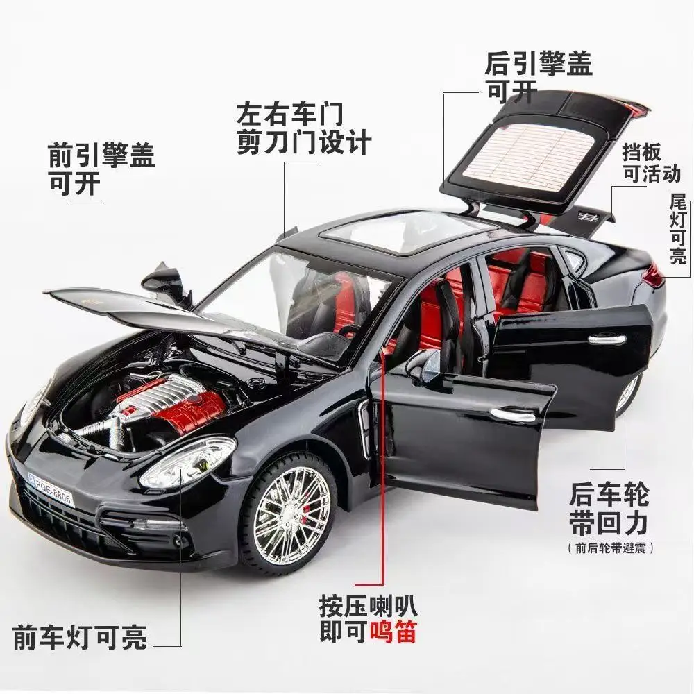 Modelo de coche de aleación Porsche Panamera 1:18, simulación de sonido y luz, coche de juguete extraíble, colección de juguetes para niños, regalo de decoración
