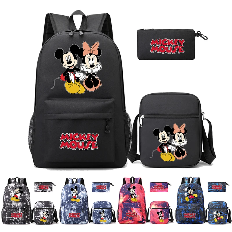 

MINISO 3Pcs/set Backpack Mickey Mouse School Bags for Teenage Girls Backpacks Women Schoolbag Canvas Backpack Escolar