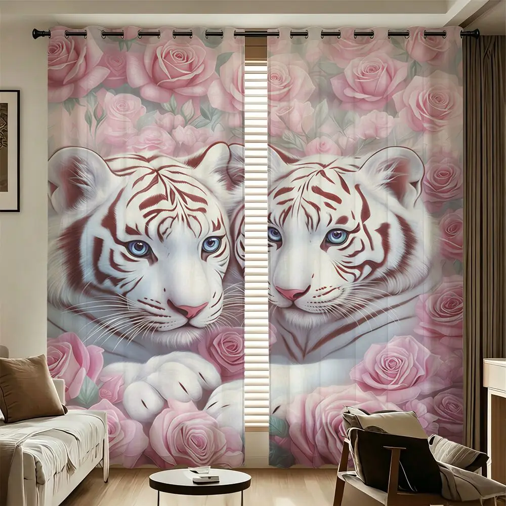 Twin Tigers Rose Curtains 2 Panels Light Blocking Rate 85% Printed Curtains Darkening Curtains Decoration Curtains Floral Decor