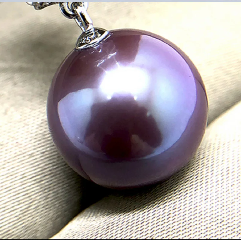 

Huge 15-16mm Genuine Purple Lavender Perfect Round Pearl Pendant Necklace Women Jewelry Wedding Party Gift 925 Sterling Silver