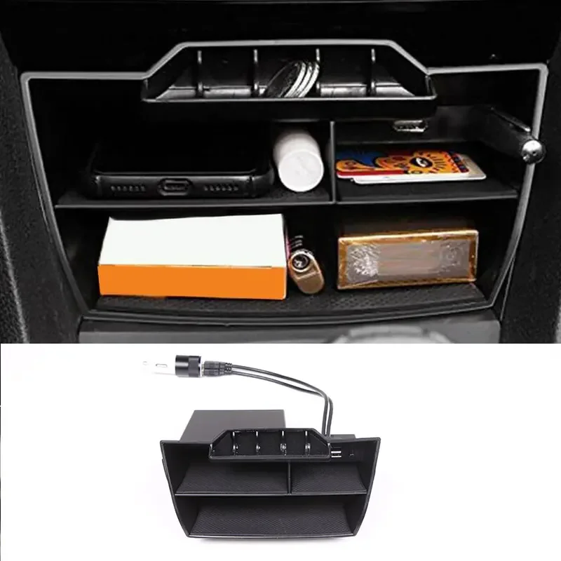 

For for Honda Civic 10th Gen 2016-20 ABS Black Central Console Storage Box Mobile Phone Box Usb Extension Cable Car Accessories