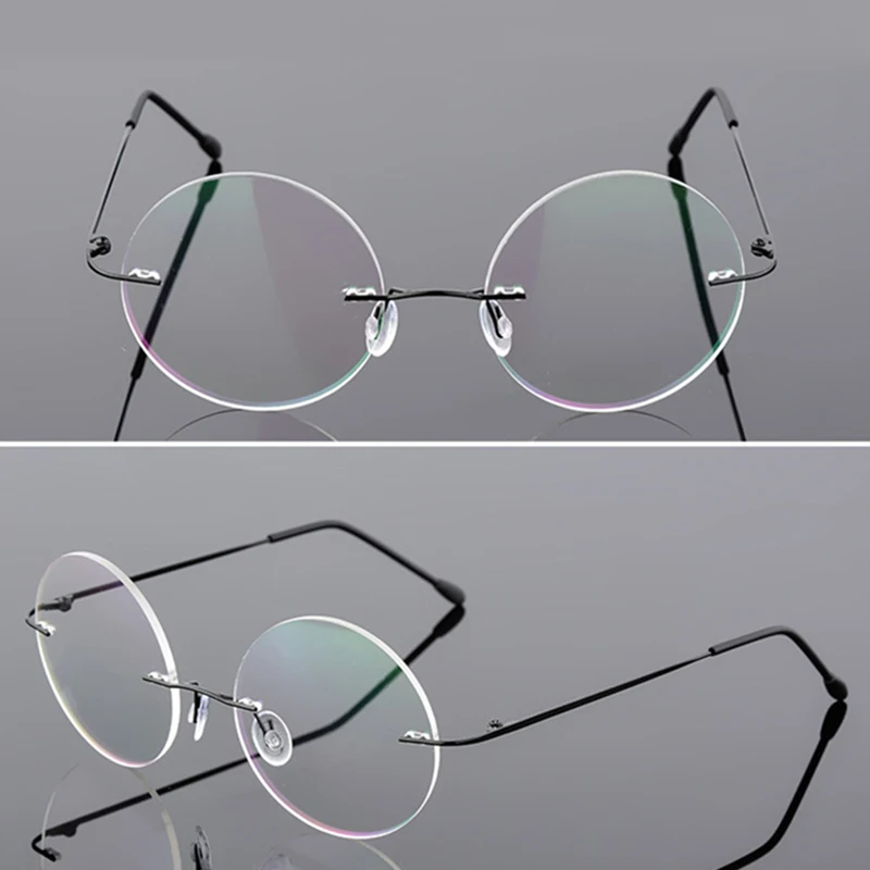 SWOKENCE Rimless Prescription Glasses Myopia -0.5 to -8.0 Men Women Round Lenses Anti Blue Ray Photochromic Nearsighted F088