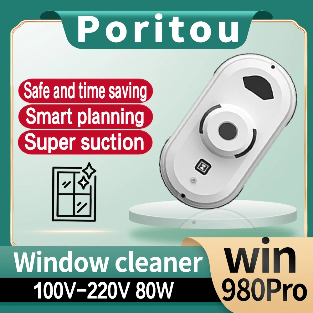 Poritou limpador de janela robô, ultra-fino robô elétrico, aspirador de pó janela de vidro anti-gota cinto de controle remoto cleanin de vidro