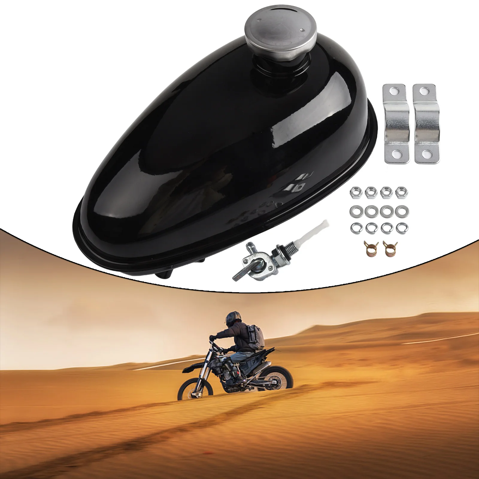 For Motorized Bicycle Bike Motorcycle gas tank Metal Petrol Replacement With Cap Switch 3L New Practical Useful