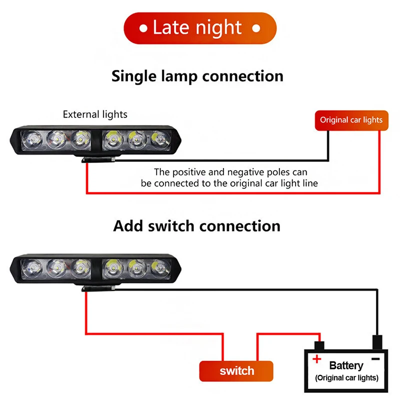 2pcs Motorcycle Spotlights Headlight 6 LED Waterproof High Brightness Auxiliary Light Vehicle Scooters Autocycle Modified Bulbs