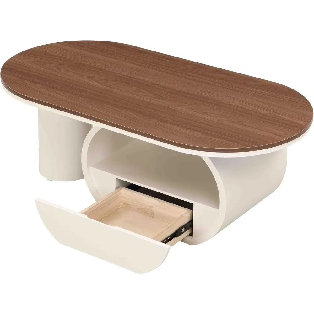 47.24'' Modern Coffee Table, Luxury Oval Coffee Table with Storage Drawer and Shelf, Metal Center Table for Living Room