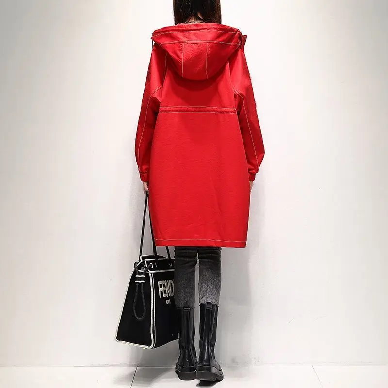 Spring and Autumn Fashion New Women's Windbreaker Coat Loose Hooded Medium Length Commuter Windbreaker