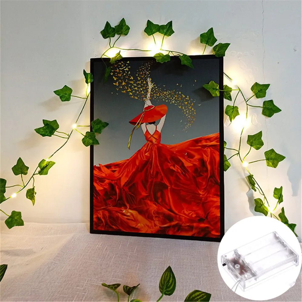 2/5/10M Green Leaf String Lights Artificial Vine Fairy Lights Battery Powered Tree Garland Light for Wedding Home Decor