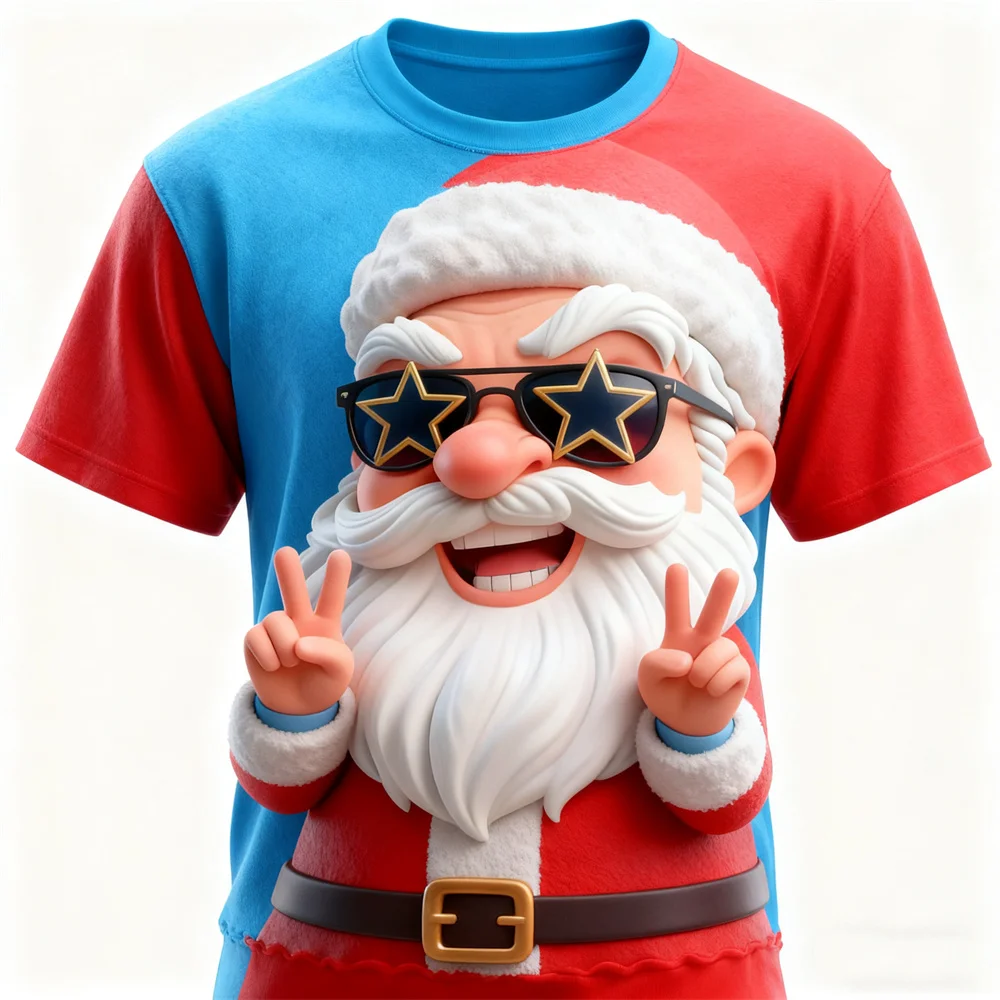 

Christmas Men's Cute Santa Claus 3D Print Short Sleeve T-shirt Fashion Round Neck Shirt Daily Vacation Party Street Men Clothing