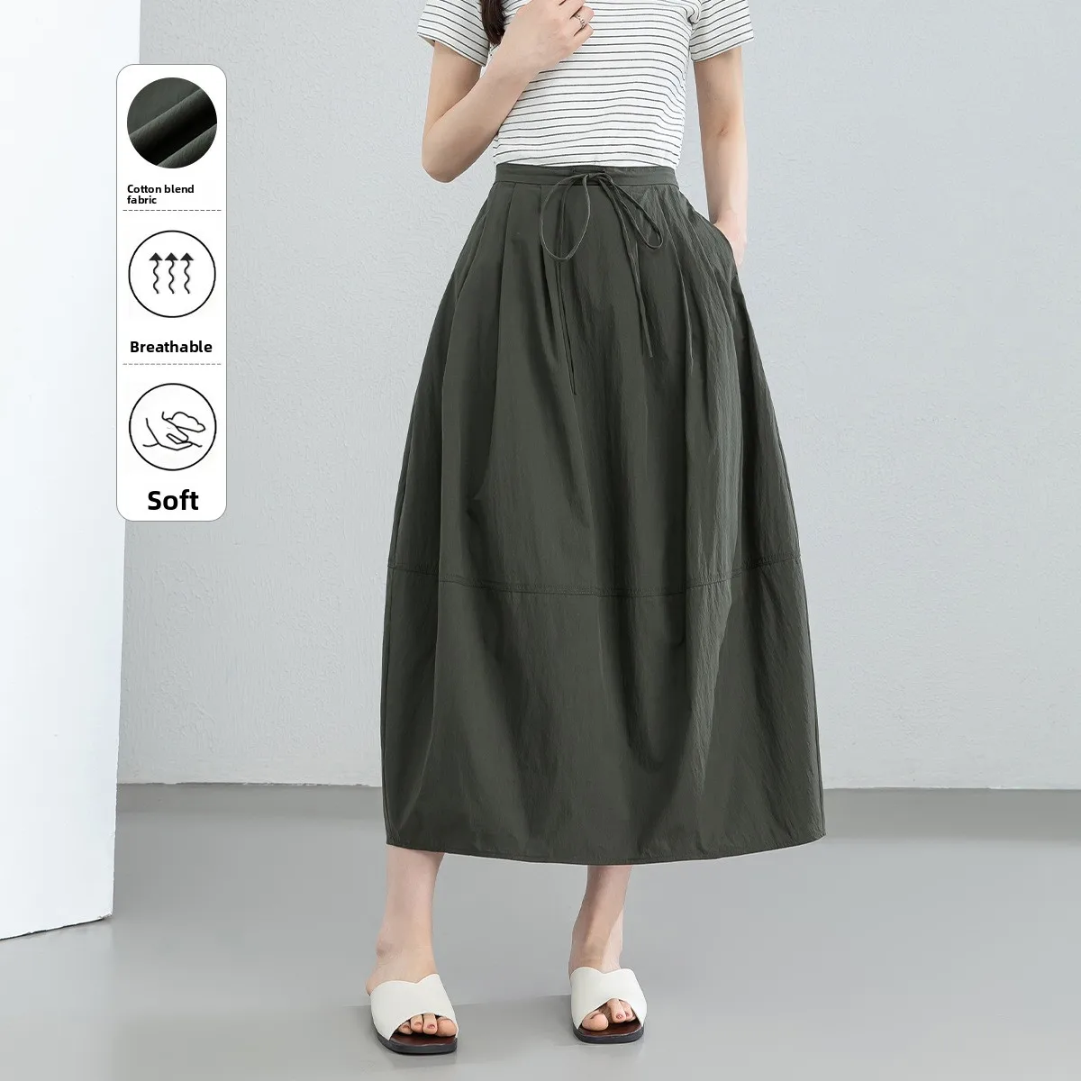 

Юбка-фонарь с высокой талией женская, до колена, летняя, модная, универсальная, хлопковая, в стиле ретро, с китайским дизайном, хит продаж